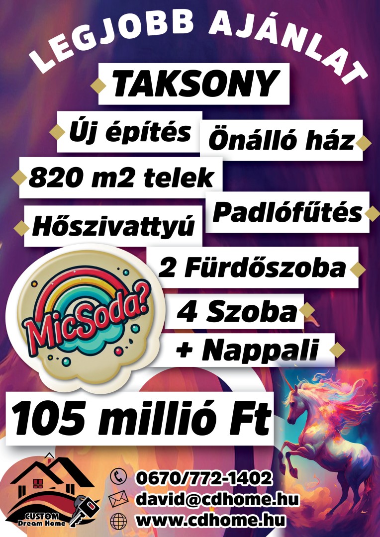 Taksony, új építésű részén, kiváló ár-érték arányú Dupla Komfortos - ÖNÁLLÓ Családi-ház eladó.