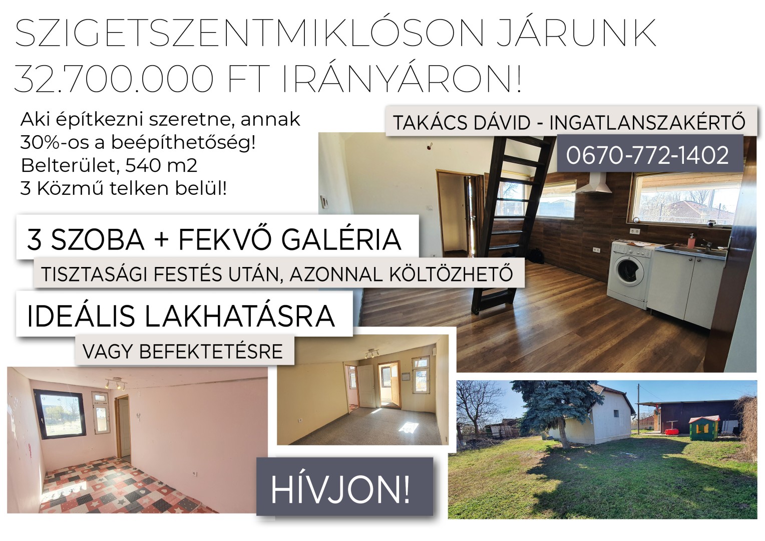Eladó Belterületen lévő, teljesen körbezárt 540 m2 építési telek, meglévő épületekkel!